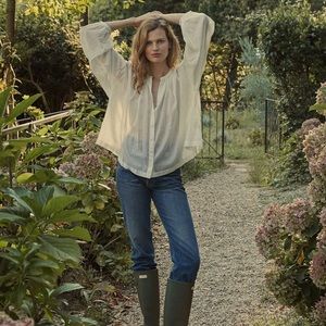 DOEN Jane Blouse Long Puff Sleeve Salt White